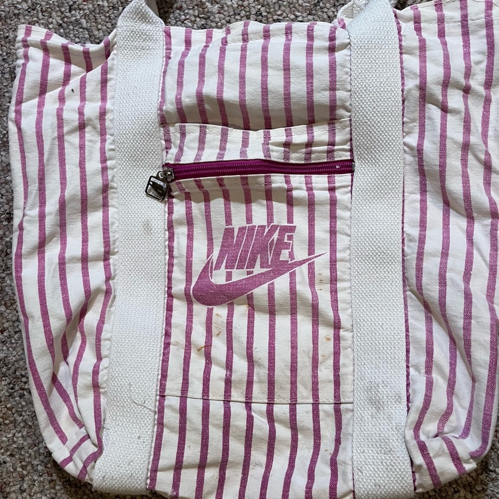 Vintage Nike Pink Striped Canvas Tote Bag - Picture 3 of 9